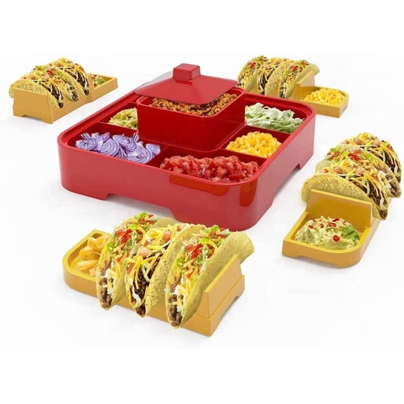 Taco Holder Stand, Taco Bar Serving Set for a Party 4 Taco Holders Nachos Tortilla Taco Serving Platter Stackable Tuesday Kit, Taco Night