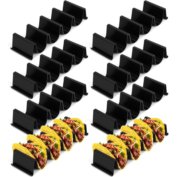Taco Holder Stands Set of 8 Black Large Tray Plates Plastics Shell Holder for Taco Tuesday Night Mexican Festival Party Supplies, Dishwasher Microwave Safe$$Home Decor, Kitchen, & Other