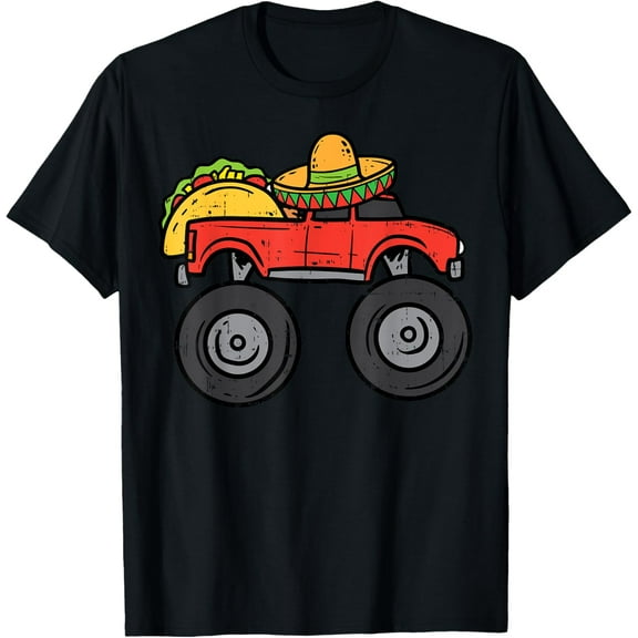 Taco Monster Truck Sombrero Cinco De Mayo Mexican Boys Kids T-Shirt men and women can wear, black, white, gifts