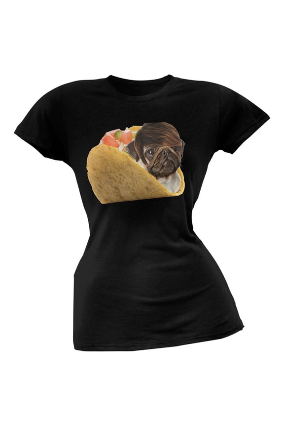 Taco Pug Black Juniors T-Shirt - Large