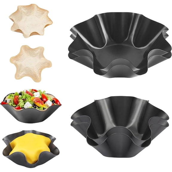 Taco Salad Bowl Maker Molds Set Nonstick Carbon Steel Tortilla Shell Pans (8.5" & 6.5"), Tostada Baking Molds for Frying, Home Cooking & Entertaining(RL 4 PCS)