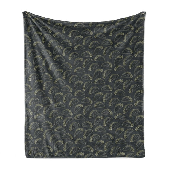 Taco Soft Flannel Fleece Throw Blanket, Doodle Tortilla Rolls Hipster Dish New Age Kitchen Restaurant Graphic, Cozy Plush for Indoor and Outdoor Use, 50" x 60", Charcoal Grey Yellow, by Ambesonne