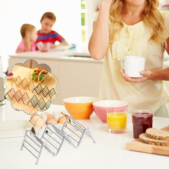 Taco Stand Serving Rack - Stainless Steel Wavy Design, Hygienic Non-Stick Surface, Easy Clean Dishwasher Safe, Space-Saving Kitchen Organizer