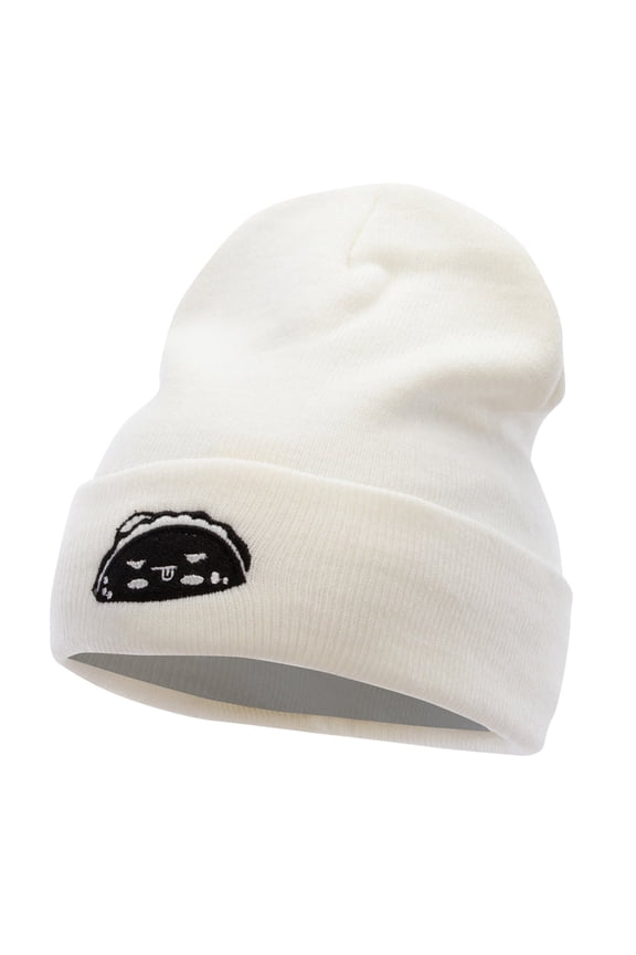 Taco Taco Embroidered 12 Inch Long Knitted Beanie - White OSFM