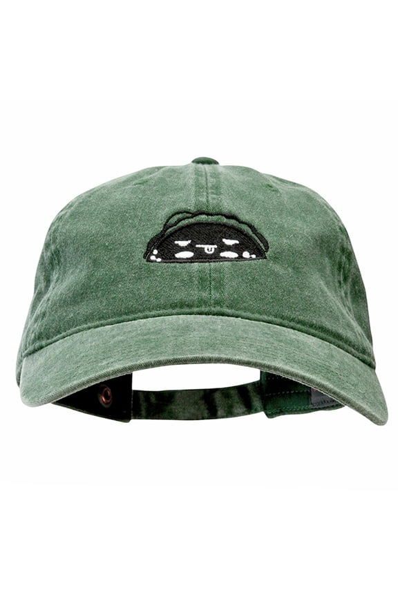 Taco Taco Embroidered Washed Solid Pigment Dyed Cotton Twill Brass Buckle Cap - Dark Green OSFM