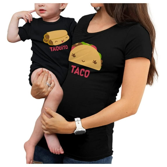 Taco & Taquito Baby Bodysuit & Women's T-Shirt Set Mommy & Me Matching Outfit Taco Gray Large / Taquito Gray 18M (12-18M)