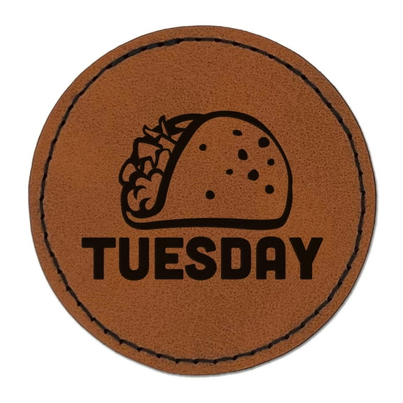 Taco Tuesday 2.5" Faux Leather Round Engraved Iron-On Patch - Brown