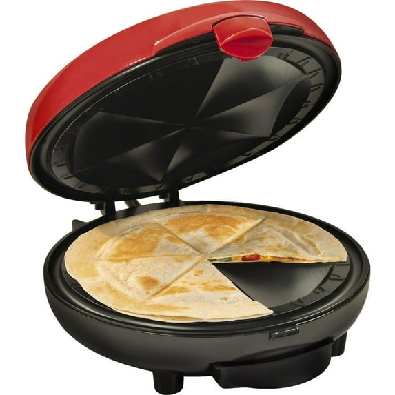 Taco Tuesday 6-Wedge Electric Quesadilla Maker with Extra Stuffing Latch, Red 8”