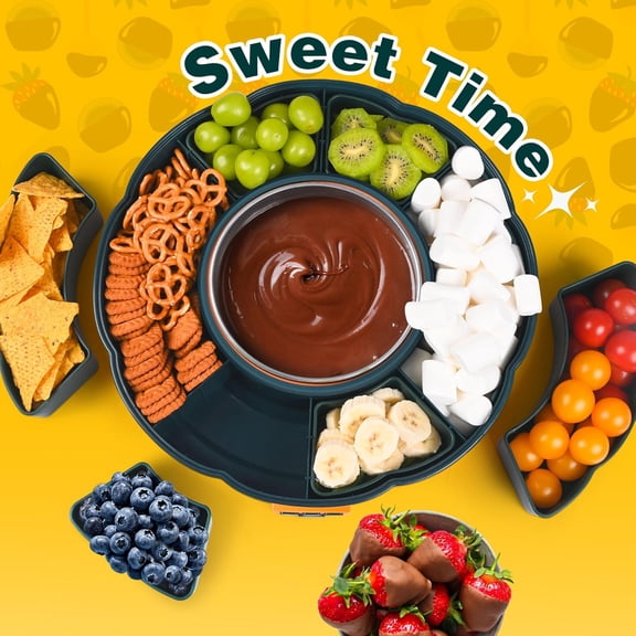 Taco Tuesday Kit, Taco Bar Serving Set for a Party with 3-Temp Control, 33oz Heated Pot, 6 Removable Trays & 4 Taco Holders, Lazy Susan Taco Bar for Burritos, Nachos, and Fajitas, Christmas Gift