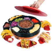 TIMIFTE Electric Heated Taco Tuesday Kit - Taco Bar Serving Set for a Party, including a 33oz heated pot, 4 taco holders, a detachable lazy Susan tray, 3-level heating.