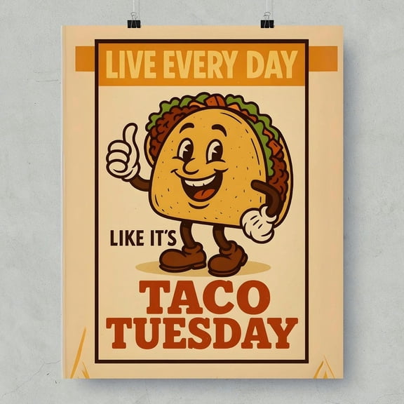 Taco Tuesday Poster Mexican Kitchen Wall Art Food Decor, Stretched Canvas 8x10in