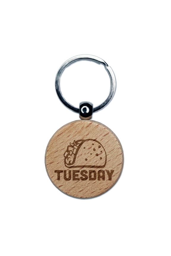 Taco Tuesday Round Keychain Charm Tag - Engraved Wood