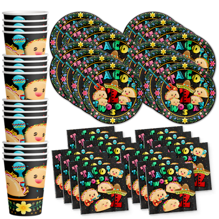 Taco Twosday 2nd Birthday Party Supplies Set Plates Napkins Cups Tableware Kit for 16