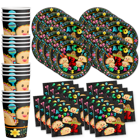 Taco Twosday 2nd Birthday Party Supplies Set Plates Napkins Cups Tableware Kit for 16