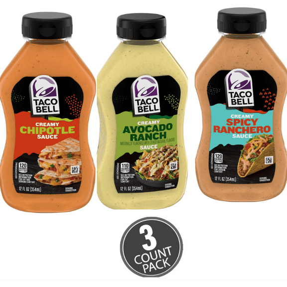 Taco bell variety pack Spicy Rancheo,Chipotle Sauce and Avocado Ranch 12 Ounce Salad Dressings Perfect bundle for tacos! Great addition to any party!