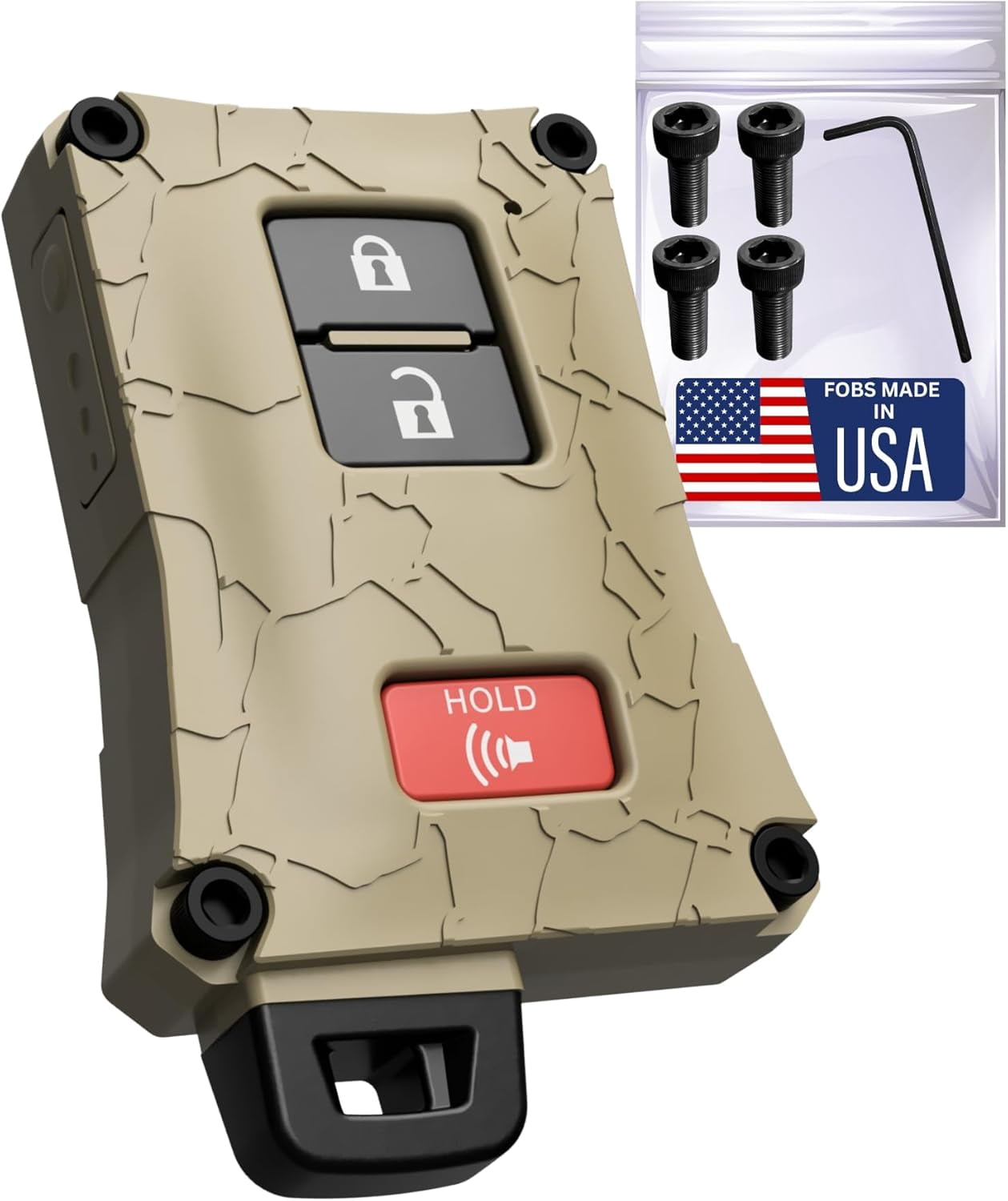 Heavy-Duty Key Fob Case Replacement for Toyota Tacoma 16-23, Tundra 20-21, & 4 Runner 20-21 - Rugged Key Protector - Shockproof & Scratch-Resistant - Secure Fit (Quicksand, Black Screws)