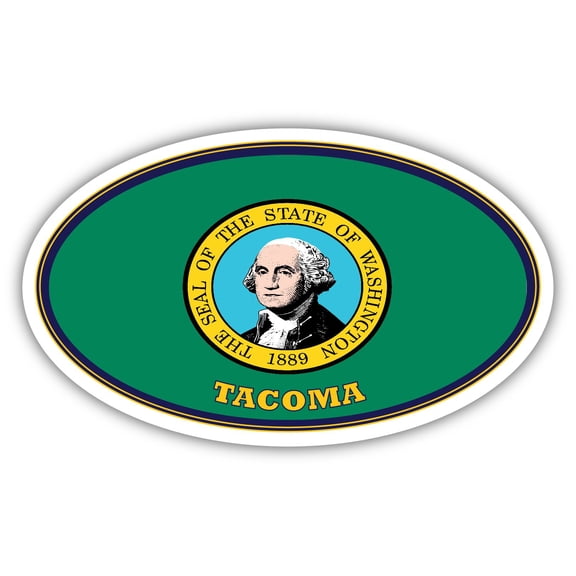 Tacoma City Washington State Flag | WA Flag Pierce County Oval State Colors Bumper Sticker Car Decal 3x5 inches
