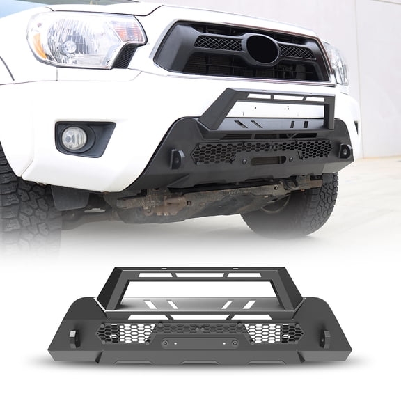 Tacoma Front Bumper Fit for Toyota Tacoma 2012-2015 Bump w/D-Rings Mounting Brackets, Light Bar/Pod Light Mounting Bracket, Winch Clutch Switch Operating Hole, DIY Paintable Bezel