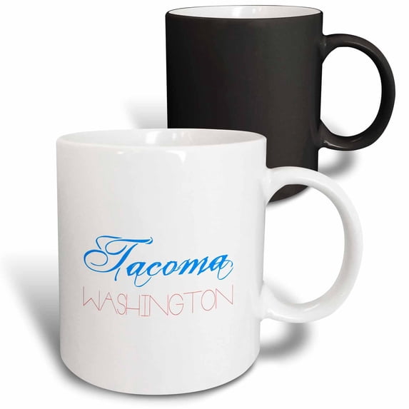 3drose, Tacoma, Washington Patriotic, Decorative, Blue, Red Text on White, 11oz Magic Transforming Mug