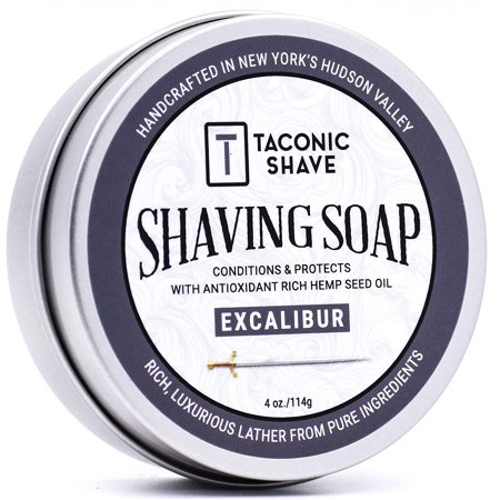 Taconic Shave Barbershop Quality Shaving Soap for Men with Antioxidant-Rich Hemp-Seed Oil – 4 oz Puck- Excalibur Scent