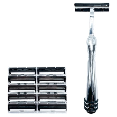 Taconic Shave’s All Metal Trac 2 Compatible Twin Blade Razor – 10 Cartridge Blades