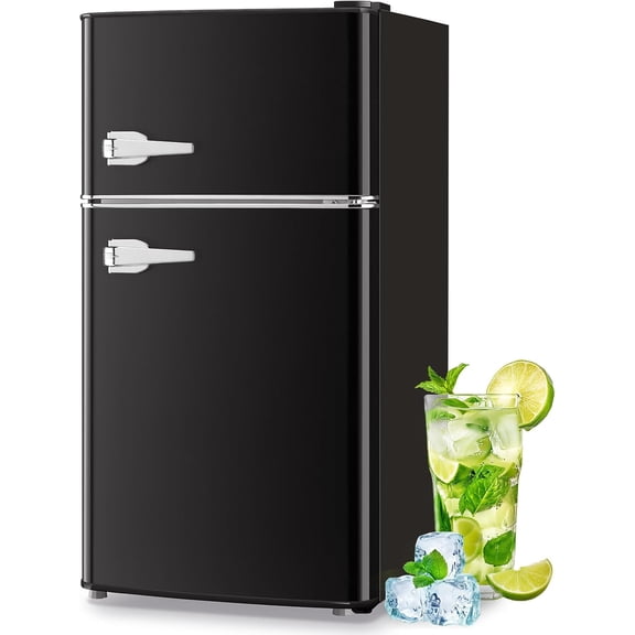 Tacool 3.5 Cu.ft Retro Mini Fridge with Freezer, 2 Door Small Refrigerator with 7 Adjustable Thermostat for Home, Retro Black