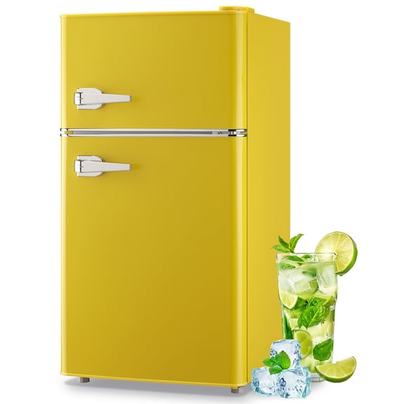 Tacool 3.5 Cu.ft Retro Mini Fridge with Freezer, 2 Door Small Refrigerator with 7 Adjustable Thermostat for Home, Yellow