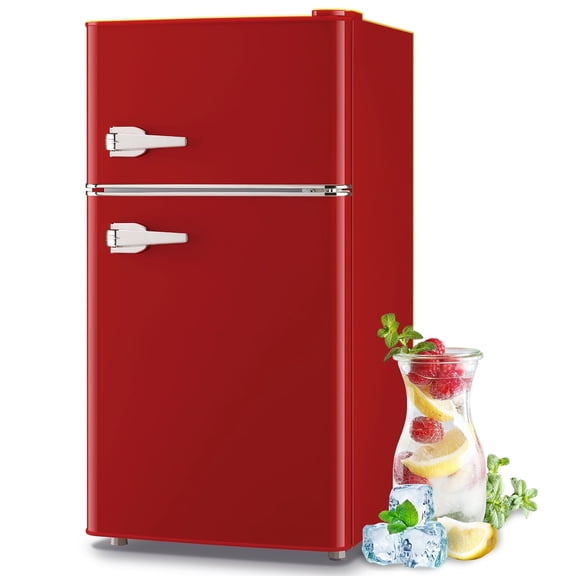 Tacool 3.5 Cu.ft Retro Mini Fridge with Freezer, 2 Door Small Refrigerator with 7 Adjustable Thermostat for Home, Red