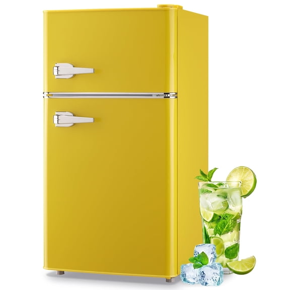 Tacool 3.5 Cu.ft Retro Mini Fridge with Freezer, 2 Door Small Refrigerator with 7 Adjustable Thermostat for Home, Yellow