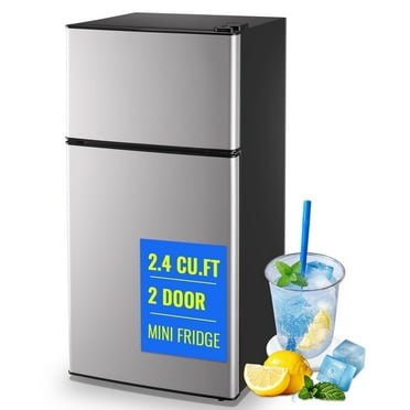 Tacool Apartment Size Mini Fridge Dual Door 2.4Cu.ft Dorm Small Refrigerator with Freezer, Silver, New