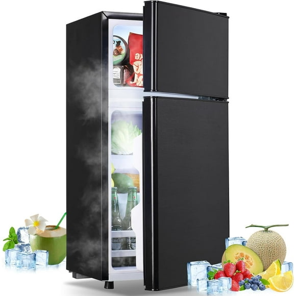 Tacool Small Mini Fridge with Top Freezer Compact Refrigerator Dual Door with Adjustable Thermostat Black for Home New