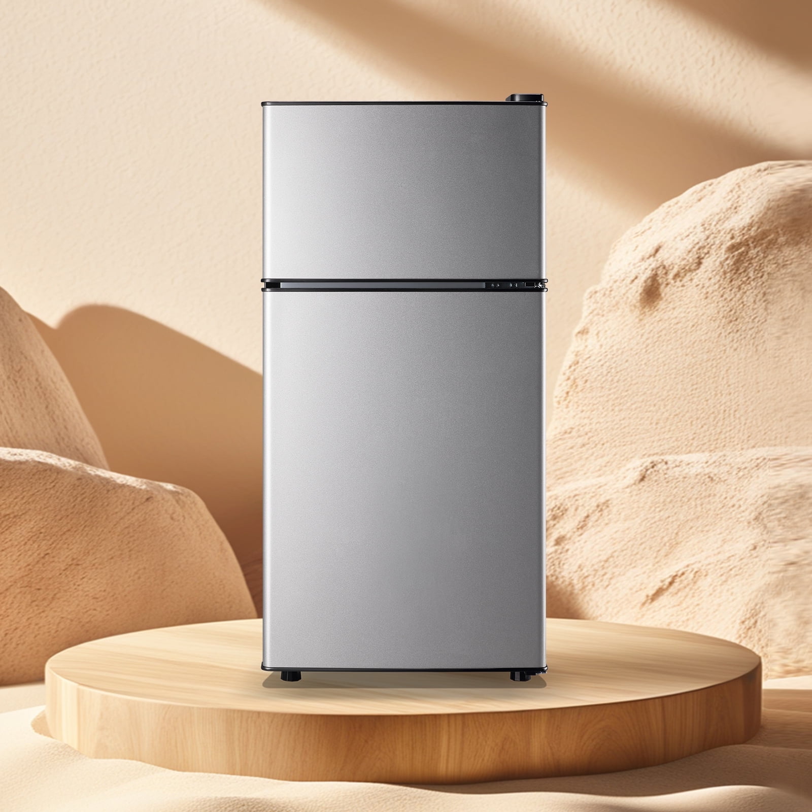 Compact Silver Dual Door Mini Fridge with Top Freezer
