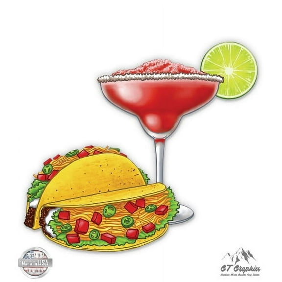 Tacos And Margarita - 3" Vinyl Sticker - For Car Laptop I-Pad Phone Helmet Hard Hat - Waterproof Decal
