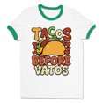 thumbnail image 1 of Tacos Before Vatos Ringer Tee Shirt Unisex Small White/Kelly Green, 1 of 5