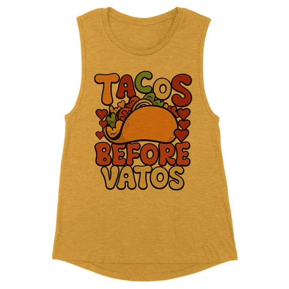Tacos Before Vatos Women's Muscle Tank 2X-Large Antique Gold