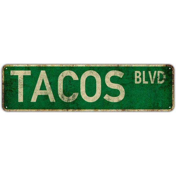 Tacos Blvd Street Sign Retro Metal Sign for Home Bar Coffee Garden Indoor Ourdoor Decor 4x16 Inch