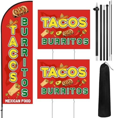 15 Ft Breakfast Burritos Feather Banner Flag Kit - Outdoor Advertising Swooper Flag For Restaurant, Food Truck