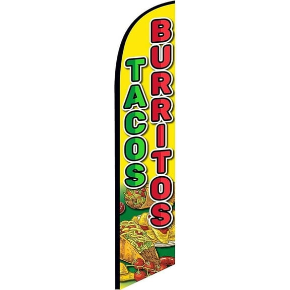 Tacos Burritos Mexican Restaurant Advertising Feather Banner Swooper Flag Sign, Replacement Flag Only