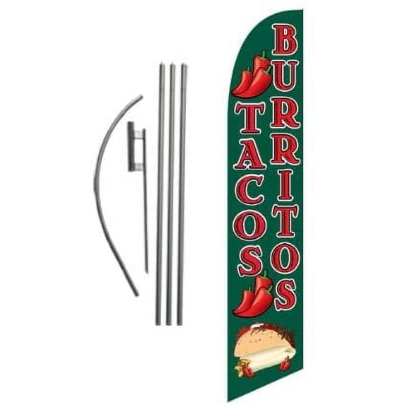 Tacos Burritos Mexican Restaurant Advertising Feather Banner Swooper Flag Sign with Flag Pole Kit and Ground Stake