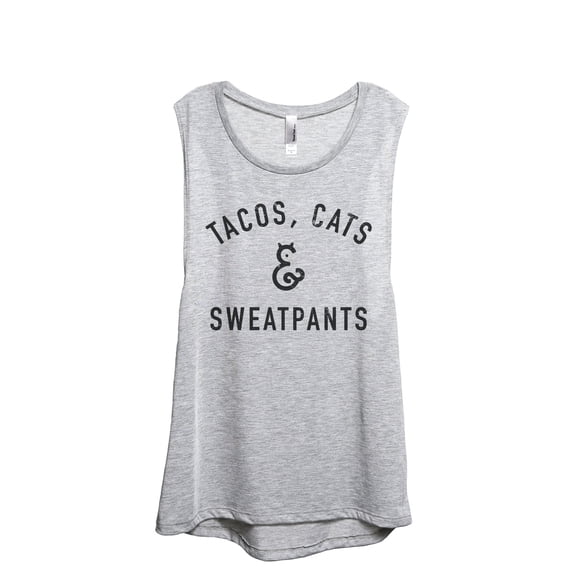 Tacos Cats And Sweatpants Women's Fashion Sleeveless Muscle Workout Yoga Tank Top Sport Grey 2X-Large