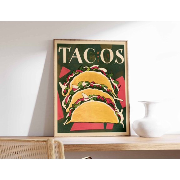 Tacos Mexican Food Art Kitchen Restaurant Cafe Retro Cuisine Decor Print, Unframed Paper Poster 8x10in