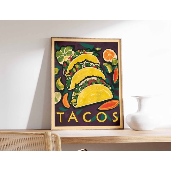 Tacos Mexican Food Art Kitchen Restaurant Cafe Retro Cuisine Decor Print, Unframed Paper Poster 8x10in
