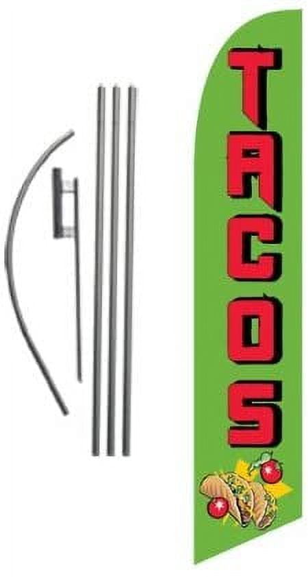 Tacos Mexican Restaurant Advertising Feather Banner Swooper Flag Sign with Flag Pole Kit and Ground Stake
