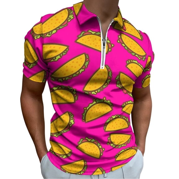 Tacos Rosados Men Zipper T-shirt Summer Casual Short Sleeve T-shirt Top