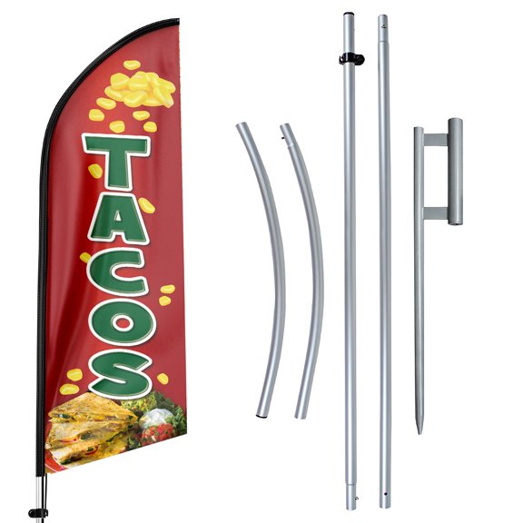 Tacos Sign Feather Flag with Pole Kit,11ft Tacos Decoration Display, Tacos Business Sign,Tacos Swooper Flag
