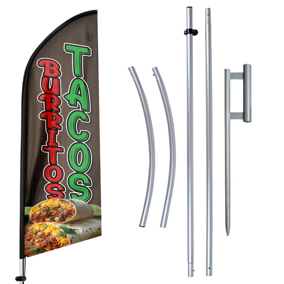 Tacos Sign Feather Flag with Pole Kit,11ft Tacos Decoration Display, Tacos Business Sign,Tacos Swooper Flag