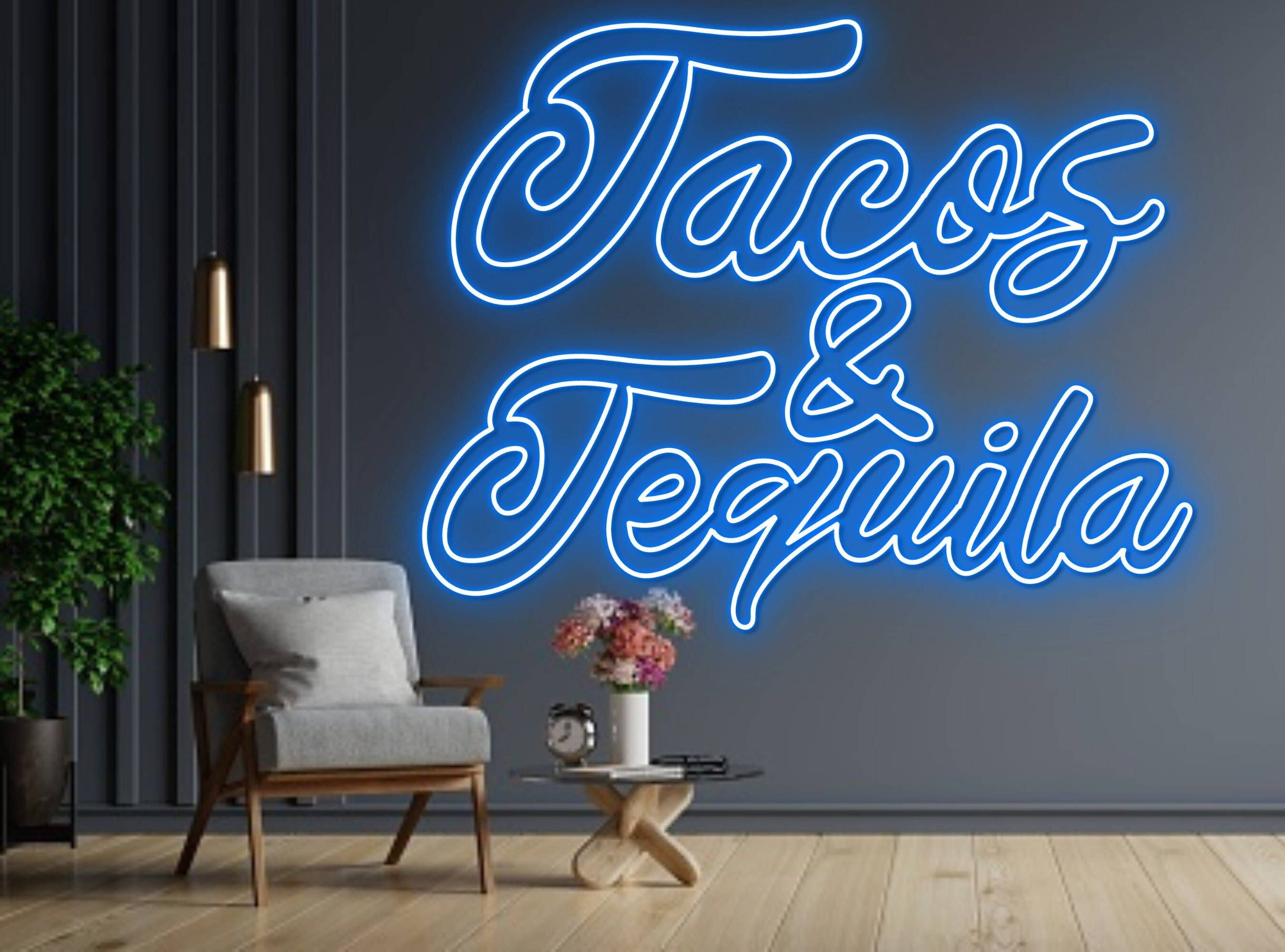Tacos & Tequila Neon Sign, Restaurant Wall Decor Signboard