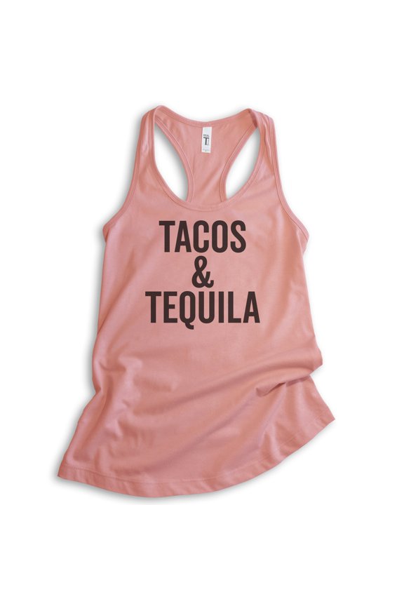 Tacos & Tequila Tank Top, Ladies Racerback Tank Top, Taco Tank, Tequila Tank, Beach Drinking Tank, Desert Pink, Medium