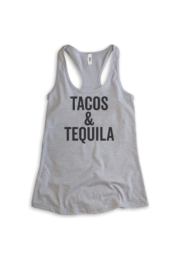 Tacos & Tequila Tank Top, Ladies Racerback Tank Top, Taco Tank, Tequila Tank, Beach Drinking Tank, Heather Gray, XX-Large