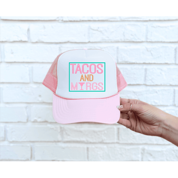 Tacos and Margs Light Pink & White Trucker Hat